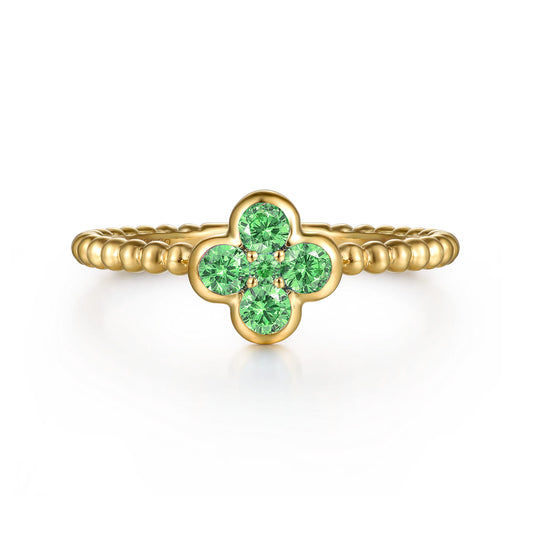14K Yellow Gold Emerald Cluster Clover and Bujukan Bead Stackable Ring — Gabriel & Co. LR52876Y4JEA