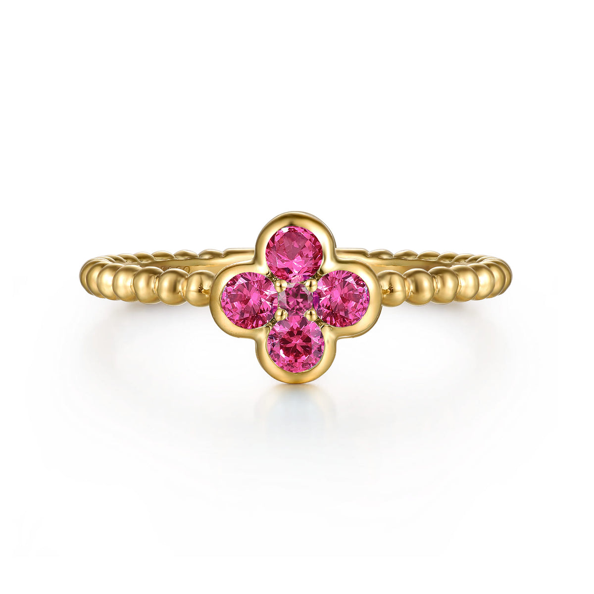 14K Yellow Gold Ruby Cluster Clover and Bujukan Bead Stackable Ring — Gabriel & Co. LR52876Y4JRA