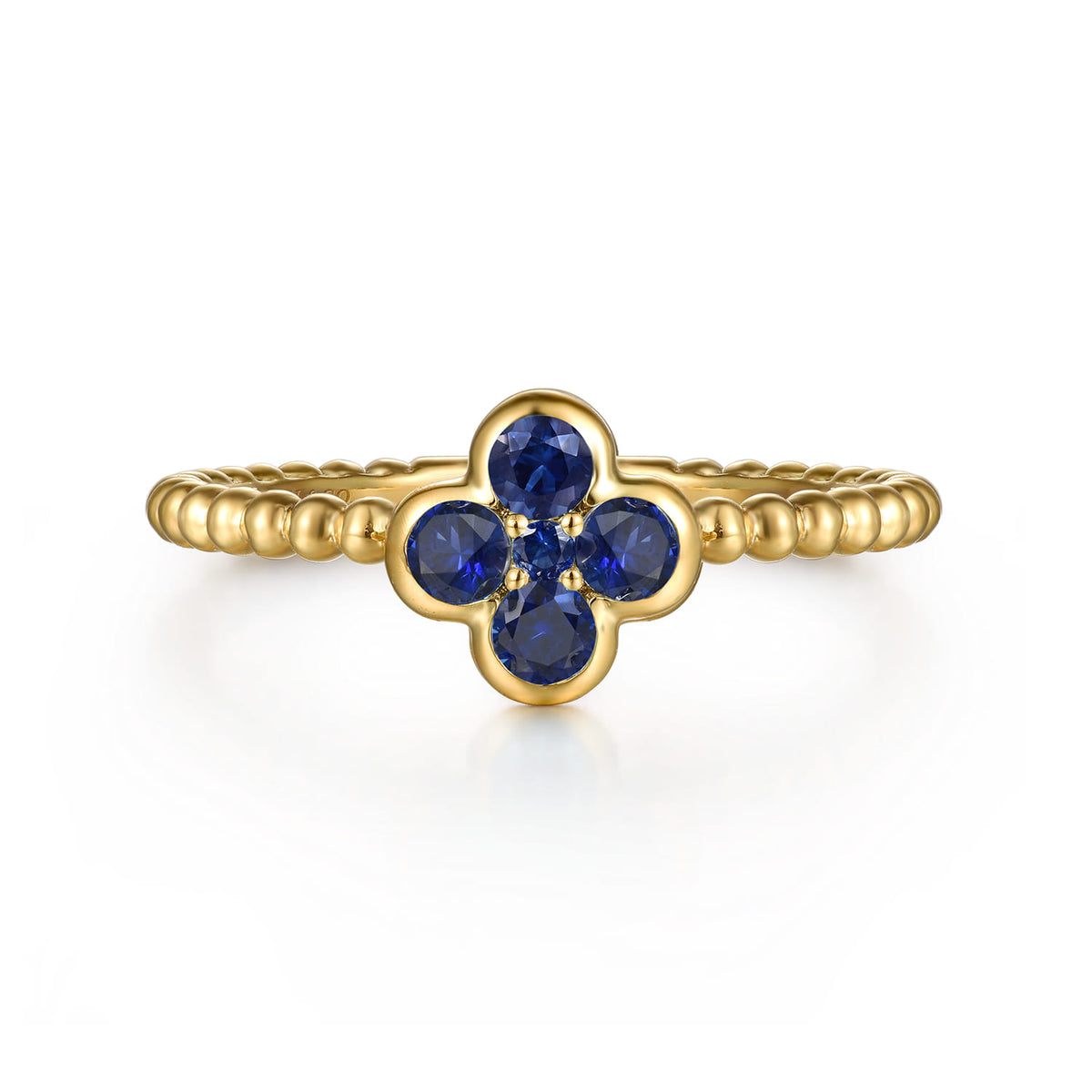 14K Yellow Gold Sapphire Cluster Clover and Bujukan Bead Stackable Ring — Gabriel & Co. LR52876Y4JSA