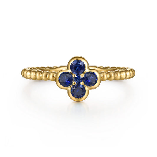 14K Yellow Gold Sapphire Cluster Clover and Bujukan Bead Stackable Ring — Gabriel & Co. LR52876Y4JSA