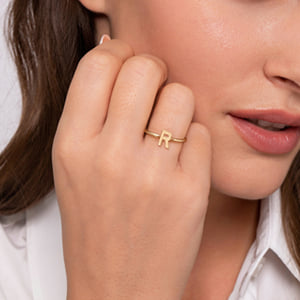 14K Yellow Gold Initial R Stackable Ring — Gabriel & Co. LR52879R-Y4JJJ