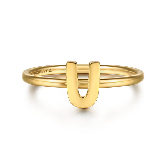 14K Yellow Gold Initial U Stackable Ring — Gabriel & Co. LR52879U-Y4JJJ