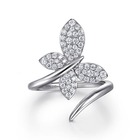 14K White Gold Diamond Butterfly Bypass Ring — Gabriel & Co. LR52883W45JJ