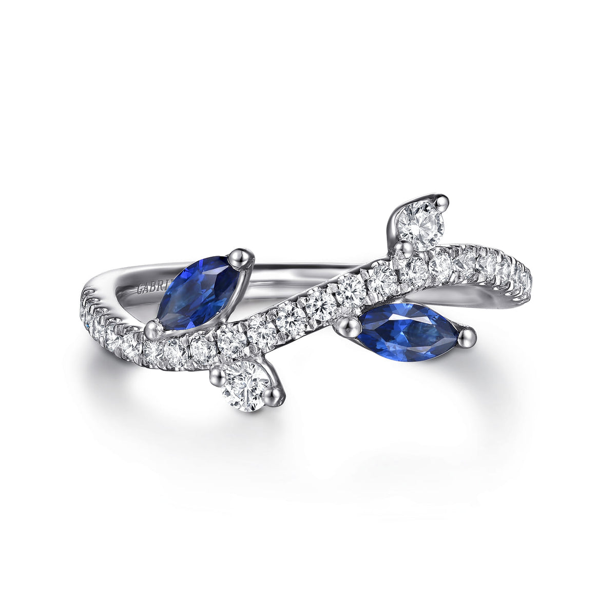 14K White Gold Diamond and Sapphire Floral Twisted Ring — Gabriel & Co. LR52886W45SA