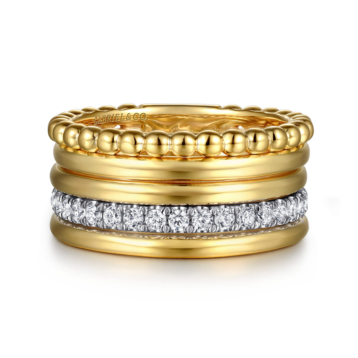 14K White & Yellow Gold Bujukan Diamond Easy Stackable Ring — Gabriel & Co. LR52896M45JJ