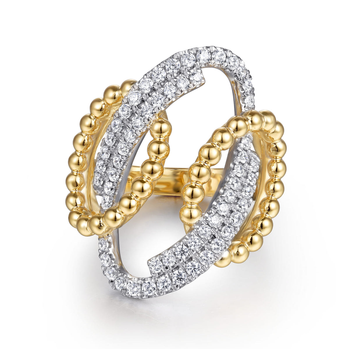 14K White & Yellow Gold Bujukan and Diamond Interlocking Link Ring — Gabriel & Co. LR52899M45JJ