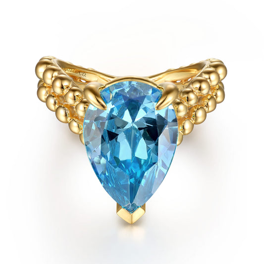 14K Yellow Gold Bujukan and Blue Topaz Chevron Ring — Gabriel & Co. LR52903Y4JBT