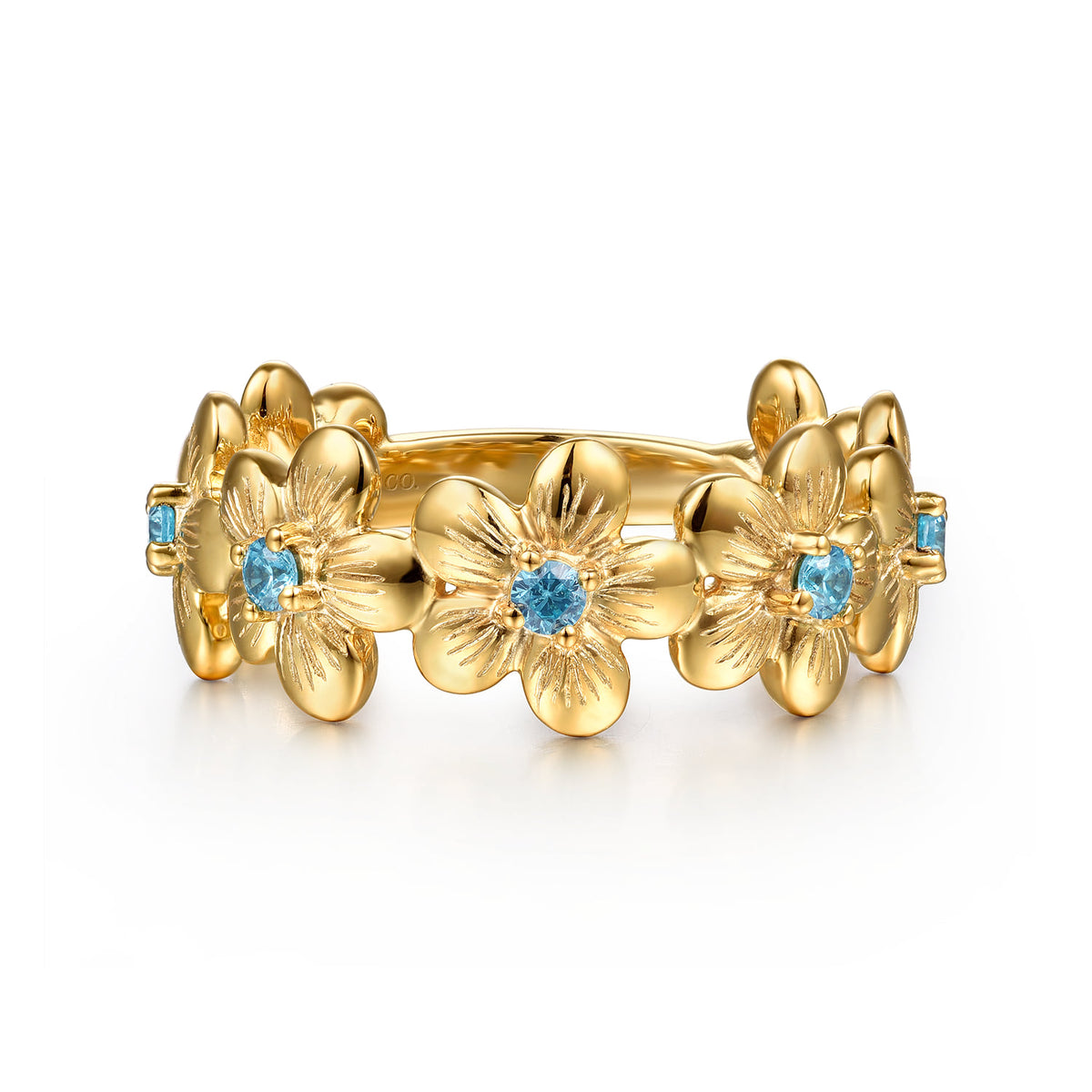 14K Yellow Gold Blue Topaz Flower Stackable — Gabriel & Co. official product image — LR52912Y4JBT