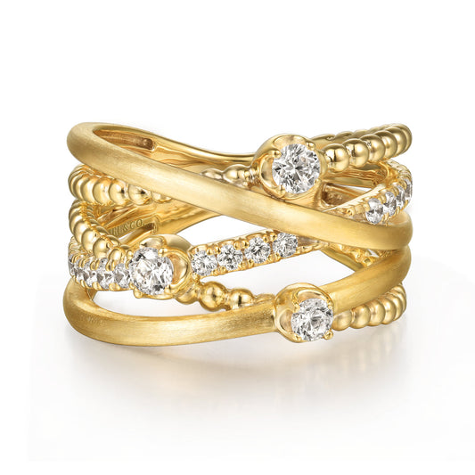 14K Yellow Gold Bujukan and Diamond Criss Cross Ring — Gabriel & Co. LR52924Y45JJ