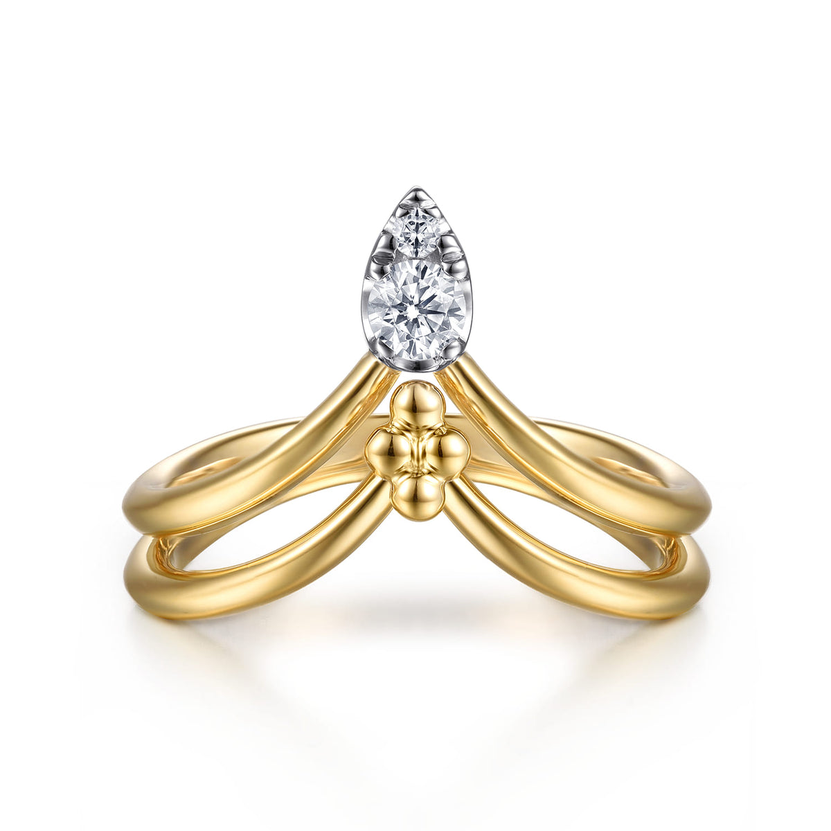 14K White & Yellow Gold Bujukan and Diamond Chevron Ring — Gabriel & Co. LR52927M45JJ