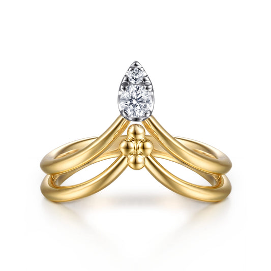 14K White & Yellow Gold Bujukan and Diamond Chevron Ring — Gabriel & Co. LR52927M45JJ