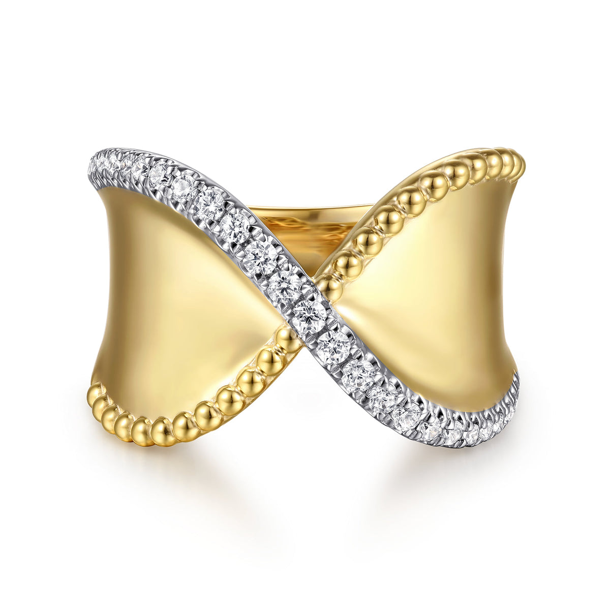 14K Yellow Gold Bujukan and Diamond Wide Band "X" Ring — Gabriel & Co. LR52936Y45JJ