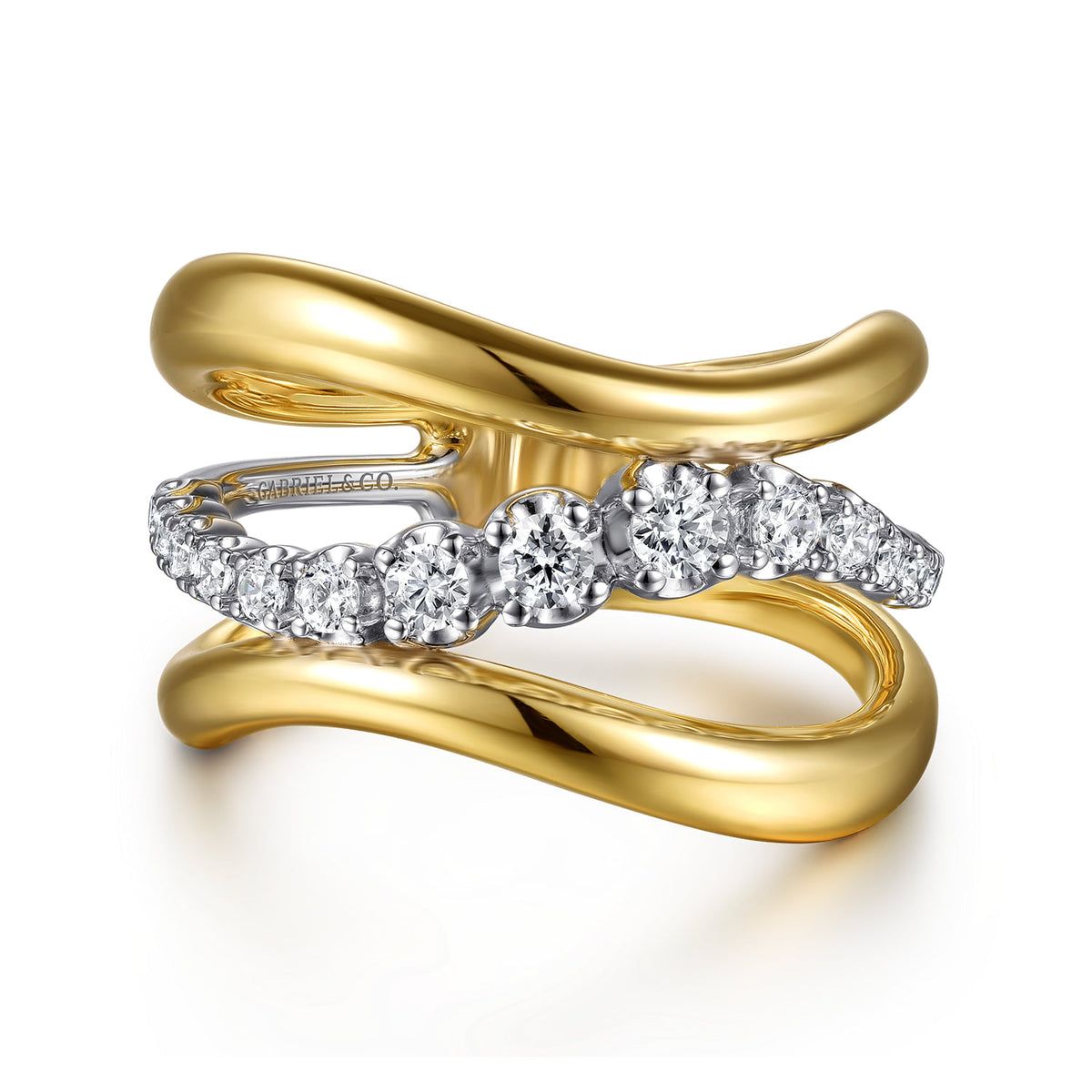 14K White & Yellow Gold Diamond Wave Wide Band Ring — Gabriel & Co. LR52946M45JJ