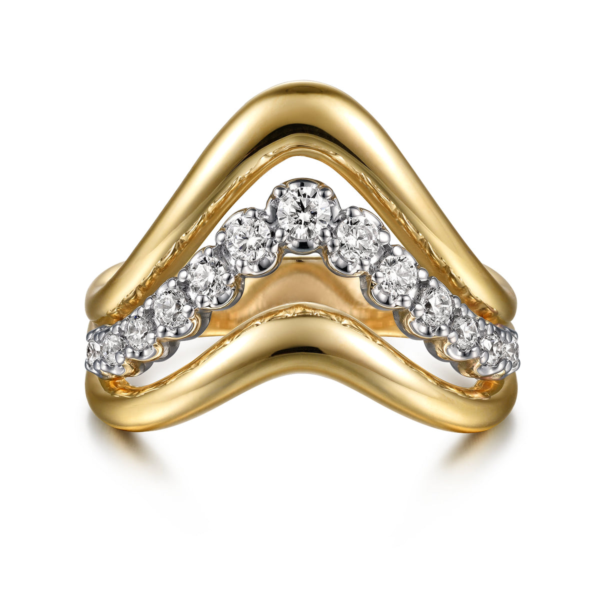 14K White & Yellow Gold Diamond Chevron Ring — Gabriel & Co. LR52947M45JJ