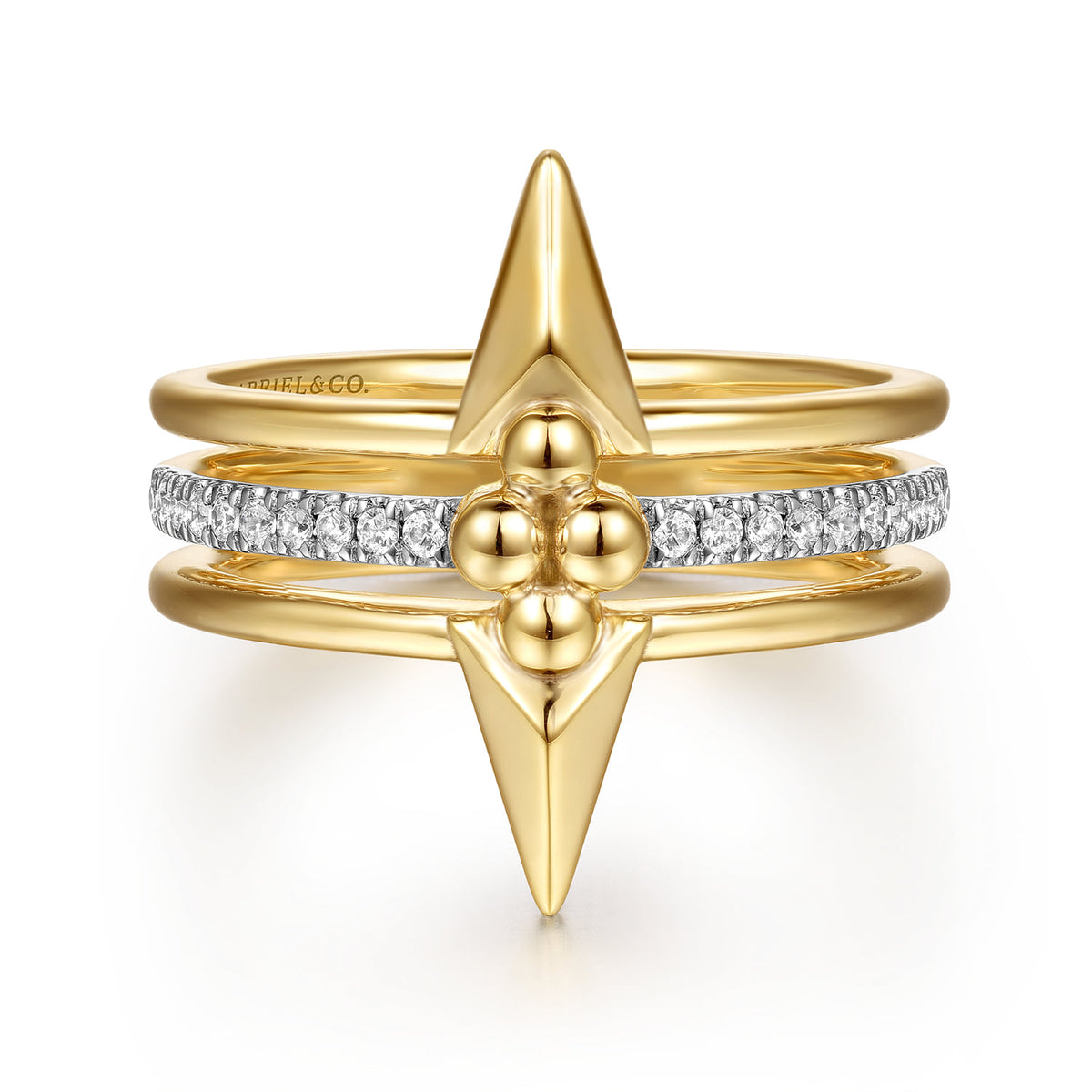 14K Yellow Gold Bujukan Clover and Triangle Pyramid Diamond Easy Stackable Ring — Gabriel & Co. LR52987Y45JJ
