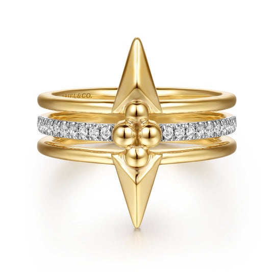 14K Yellow Gold Bujukan Clover and Triangle Pyramid Diamond Easy Stackable Ring — Gabriel & Co. LR52987Y45JJ