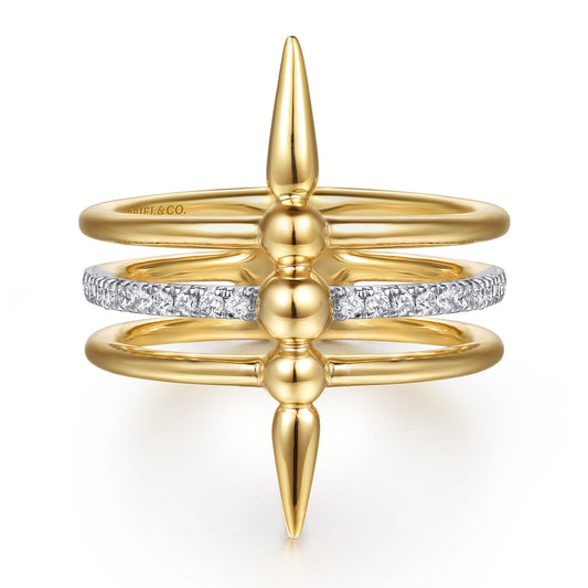 14K Yellow Gold Bujukan Spike and Diamond Easy Stackable Ring — Gabriel & Co. LR52996Y45JJ