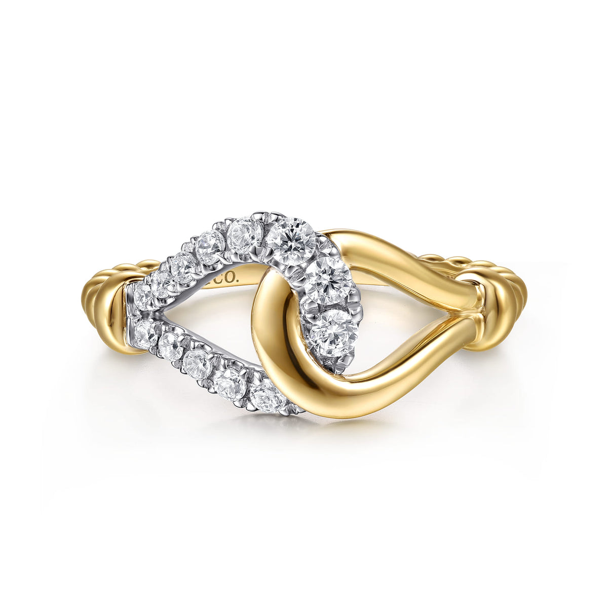 Stirrup Ring 14K White and Yellow Gold Diamond 0.3ct Bujukan — Gabriel & Co. LR53001M45JJ