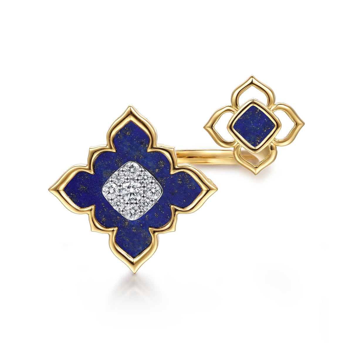 18K White & Yellow Gold Diamond and Lapis Floral Open Ring — Gabriel & Co. LR53006M84LP