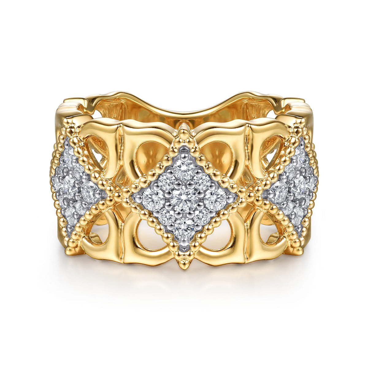 18K Yellow Gold Bujukan and Diamond Floral Wide Band Ring — Gabriel & Co. LR53008Y84JJ