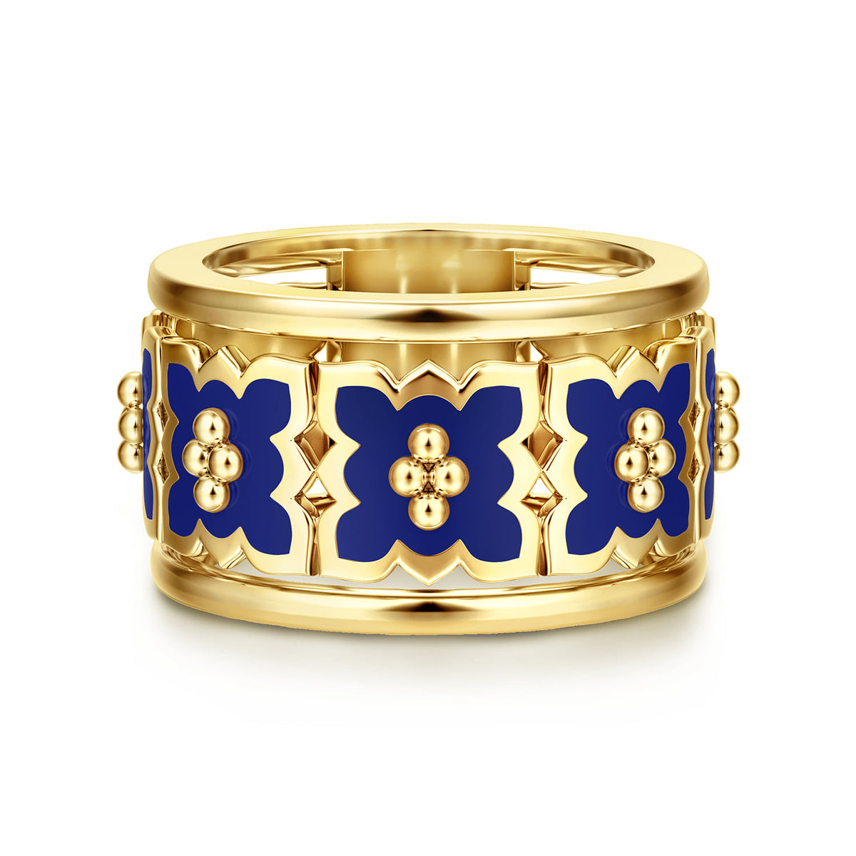 18K Yellow Gold Bujukan Clover Wide Band with Chrome Blue Enamel — Gabriel & Co. LR53010ELY8JJJ