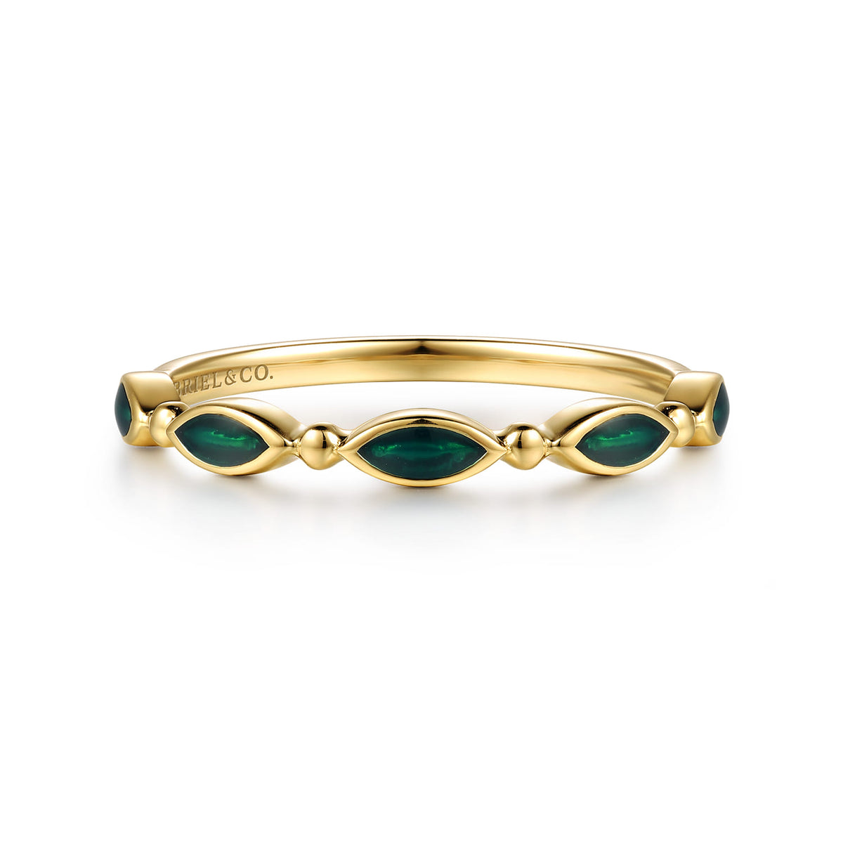 14K Yellow Gold Bujukan Ball and Marquise Shape Stackable Ring with Chrome Green Enamel — Gabriel & Co. LR53025EQY4JJJ