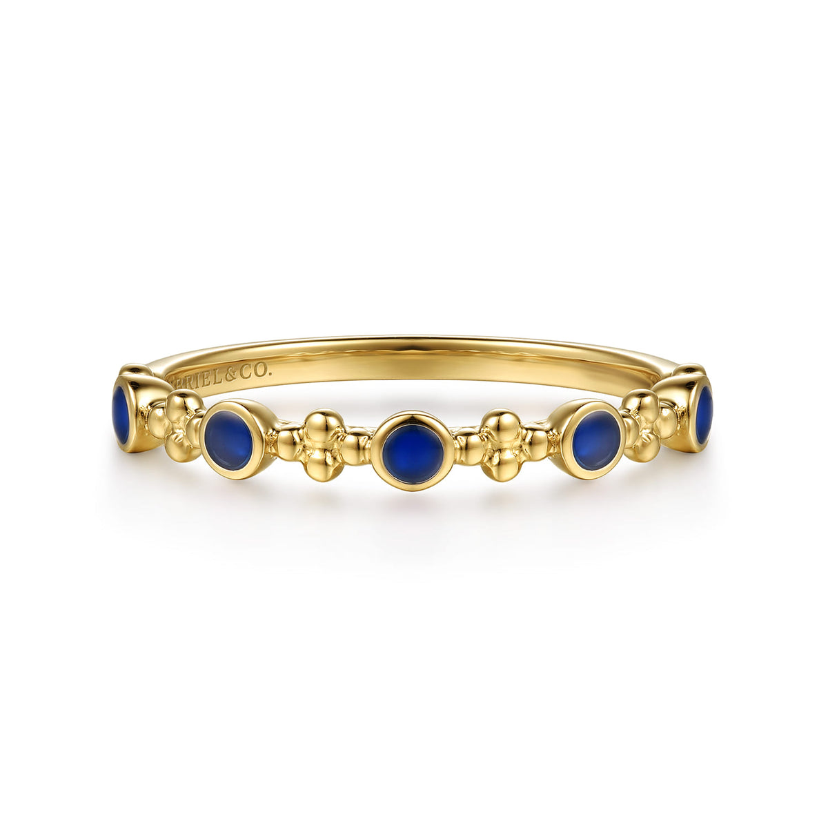 14K Yellow Gold Clover Bujukan and Round Shape Stackable Ring with Chrome Blue Enamel — Gabriel & Co. LR53026ELY4JJJ