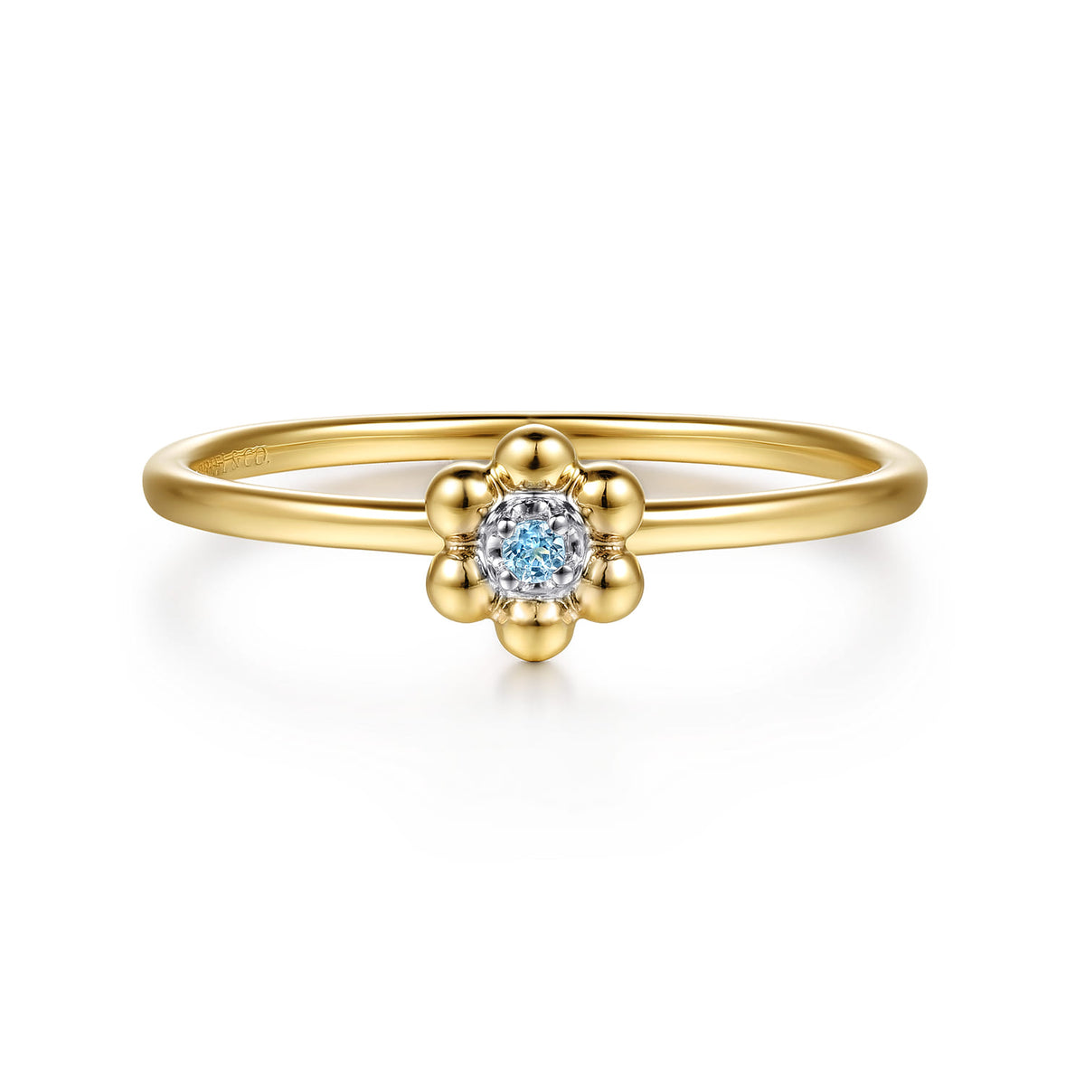 14K White & Yellow Gold Bujukan and Blue Topaz Flower Stackable Ring — Gabriel & Co. LR53027M4JBT