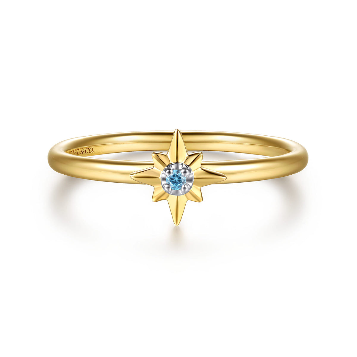 14K White & Yellow Gold Star and Blue Topaz Stackable Ring — Gabriel & Co. LR53029M4JBT