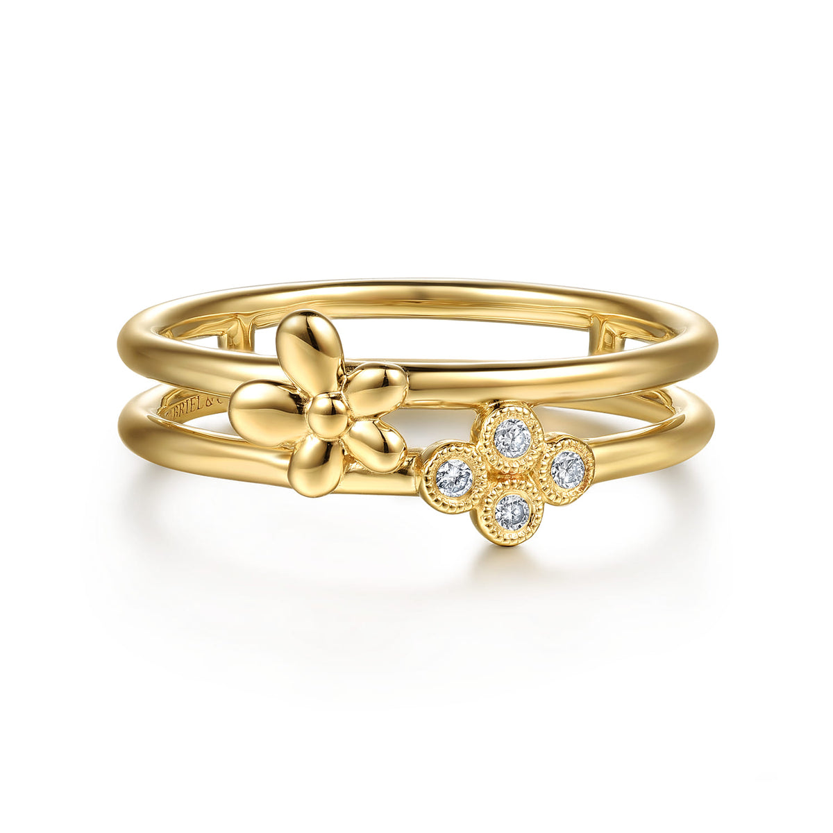 14K Yellow Gold Flower and Diamond Clover Easy Stackable Ring — Gabriel & Co. LR53052Y45JJ