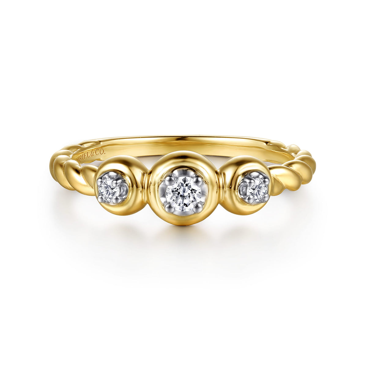 14K White & Yellow Gold White Sapphire Three Stone Promise Ring — Gabriel & Co. LR53063M4JWS
