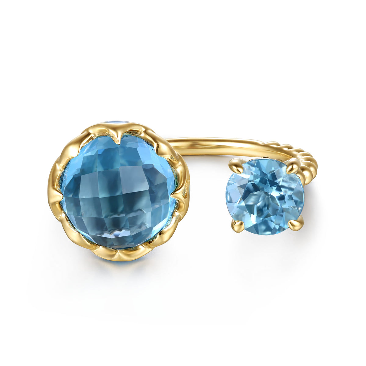 14K Yellow Gold Bujukan Blue Topaz Clover Open Ring with Dusk Blue Enamel — Gabriel & Co. LR53069E5Y4JBT