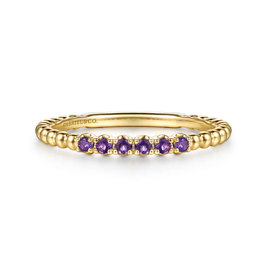 14K Yellow Gold Bujukan Bead and Amethyst Stackable Ring — Gabriel & Co. LR53084Y4JAM