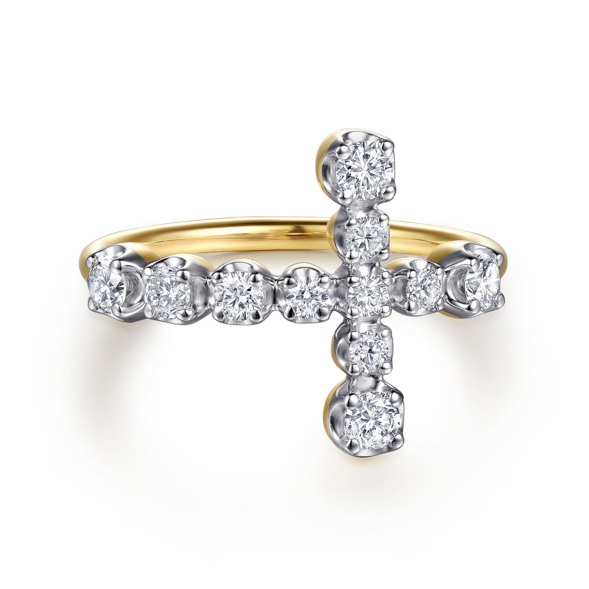 14K Yellow Gold Horizontal Diamond Cross Ladies Ring — Gabriel & Co. LR53086Y45JJ