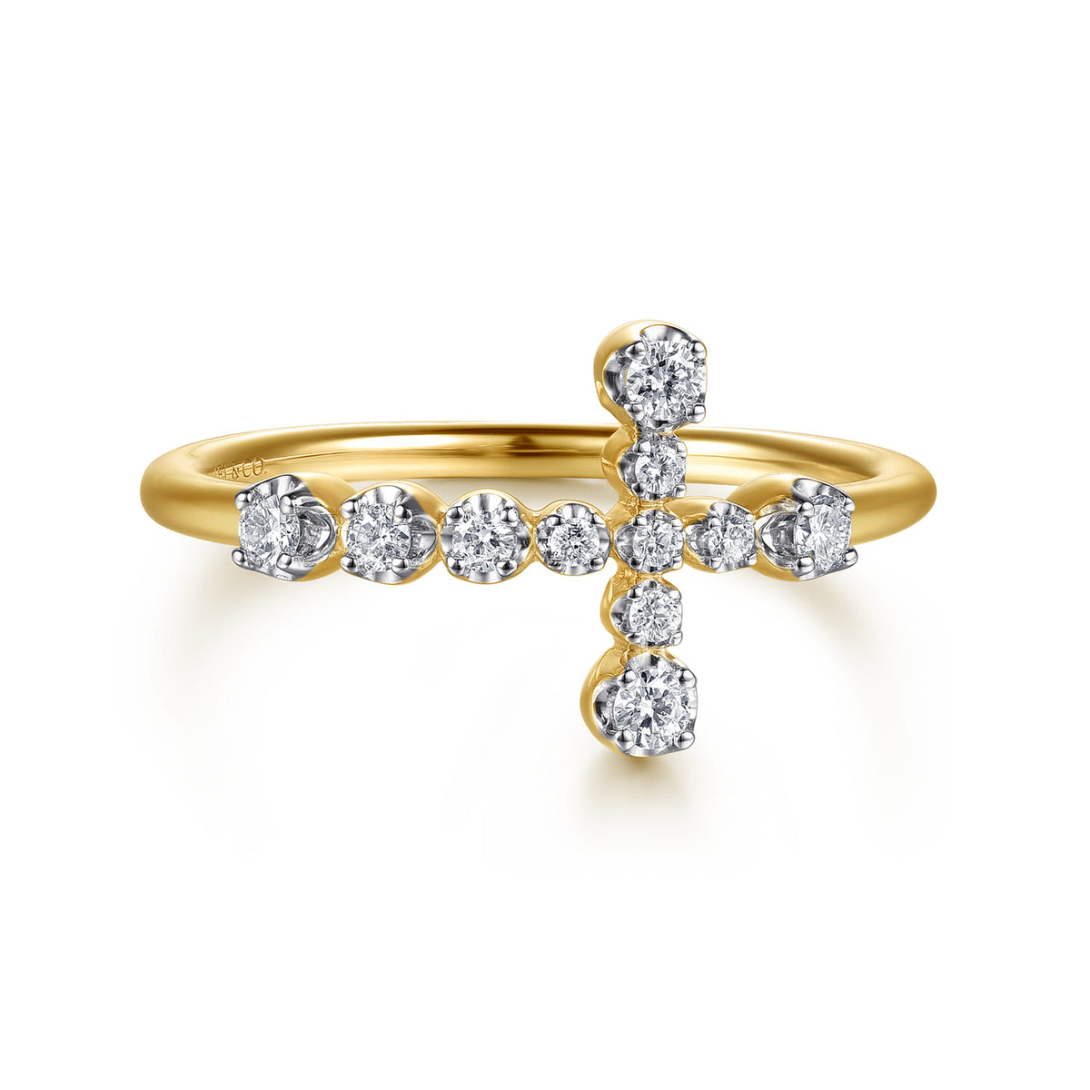 14K Yellow Gold Horizontal Diamond Cross Ladies Ring — Gabriel & Co. LR53087Y45JJ