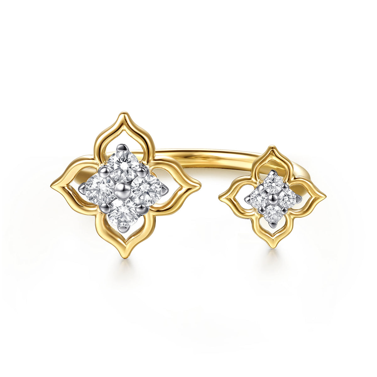 14K White & Yellow Gold Diamond Flower Open Ring — Gabriel & Co. LR53094M45JJ