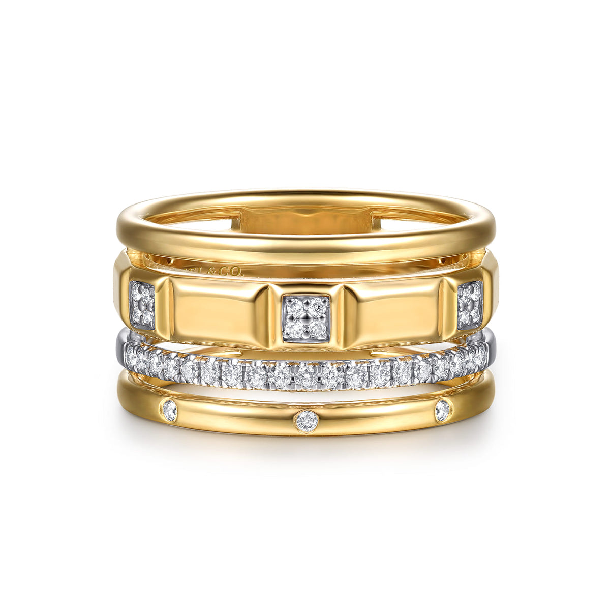 14K White & Yellow Gold Diamond and Half Cube Easy Stackable Ring — Gabriel & Co. LR53099M45JJ