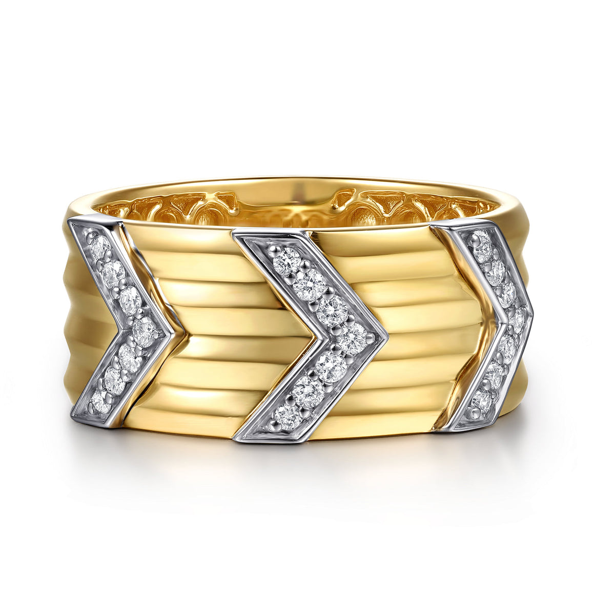 14K White&Yellow Gold Diamond Chevron Wide Band Ring — Gabriel & Co. LR53104M45JJ