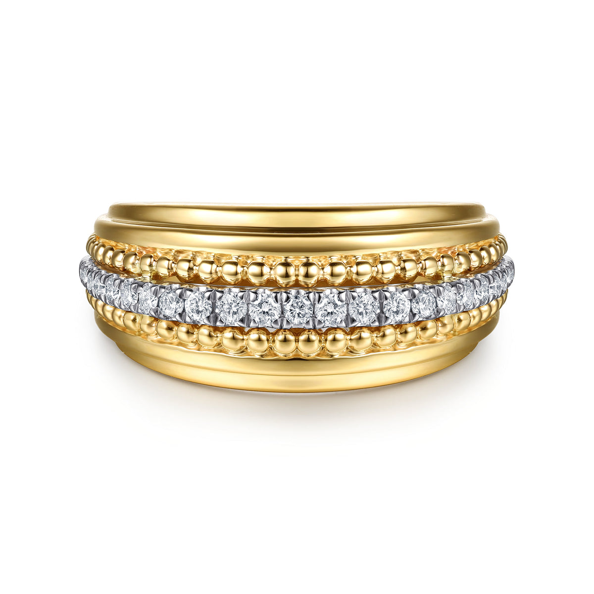 14K White & Yellow Gold Bujukan Diamond Wide Band Ring — Gabriel & Co. LR53110M45JJ