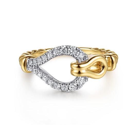 14K White & Yellow Gold Bujukan Graduating Diamond Stirrup Fashion Ring — Gabriel & Co. LR53116M45JJ