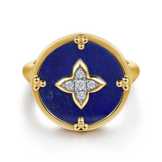 14K Yellow Gold Bujukan Diamond Clover Signet Ring — Gabriel & Co. LR53123Y45LP