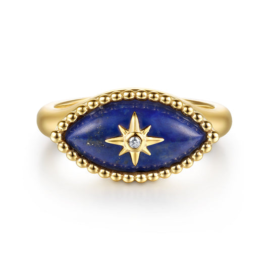 14K Yellow Gold Bujukan Diamond and Lapis Evil Eye Signet Ring — Gabriel & Co. LR53124Y45LP