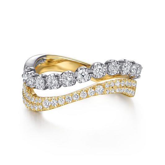 14K White&Yellow Gold Diamond Curved Easy Stackable Ring — Gabriel & Co. LR53128M45JJ