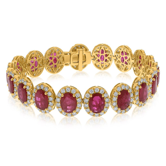 Yellow Gold Oval Ruby Bracelet — view 1