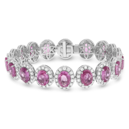 Diamond Halo Pink Sapphire Oval Bracelet — view 1
