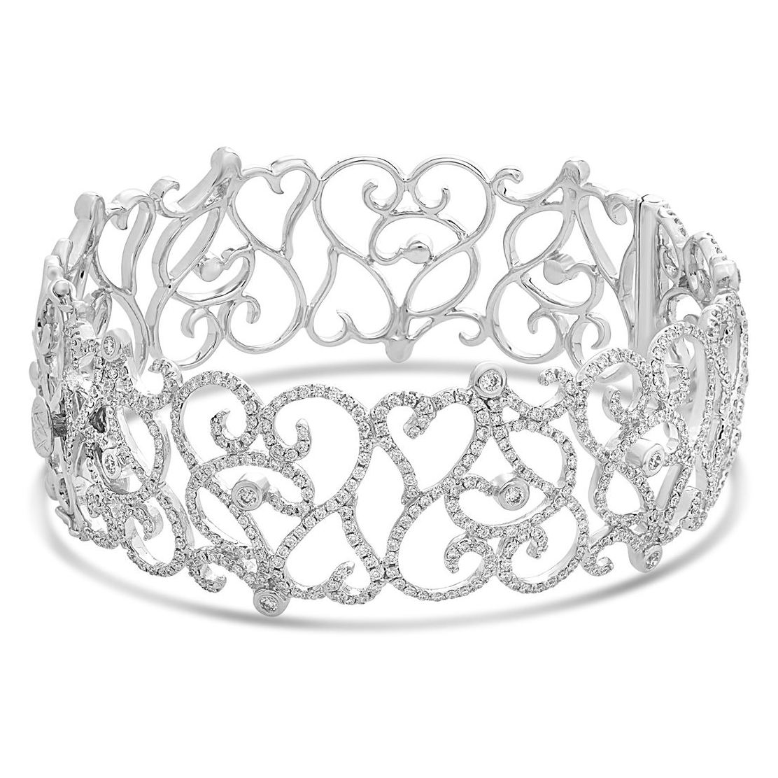 White Diamond Filigree Heart Bangle — view 1