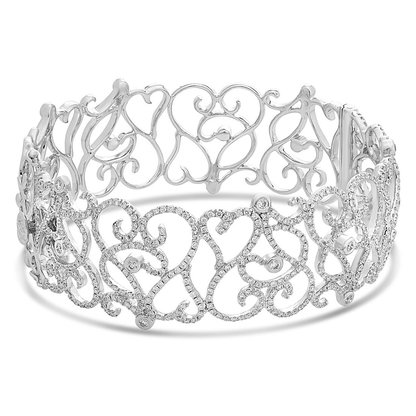 White Diamond Filigree Heart Bangle — view 1