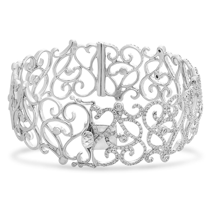White Diamond Filigree Heart Bangle — view 2