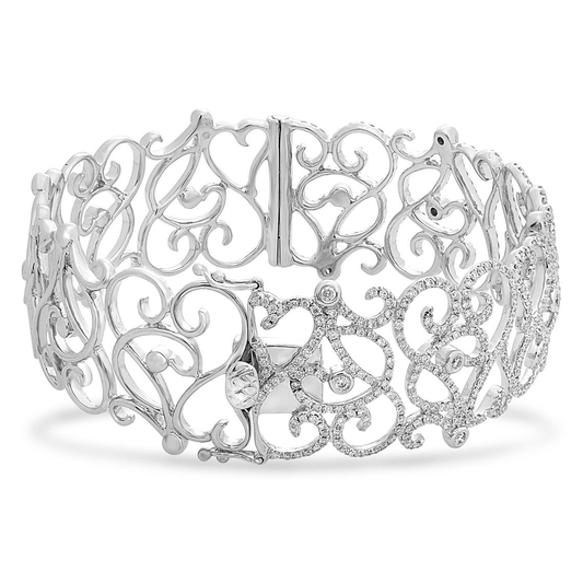 White Diamond Filigree Heart Bangle — view 2