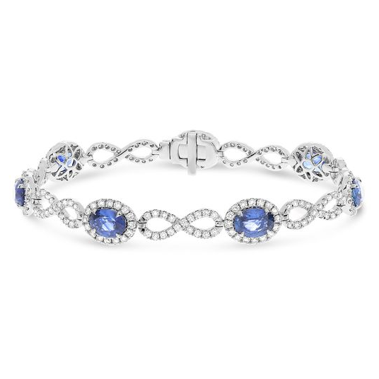 White Gold Sapphire and Diamond Infinity Bracelet — view 1